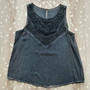 Washed Navy Tank Top with Lace Detailing Size S